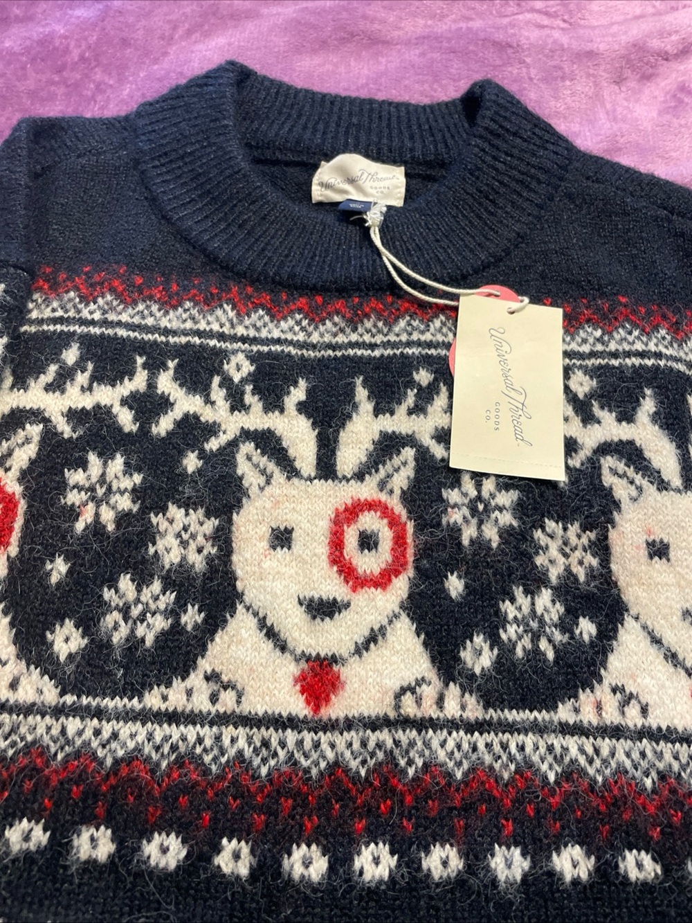 Universal Thread Dark Gray Fair Isle Sweater with Red & White Pattern - Picture 3 of 6